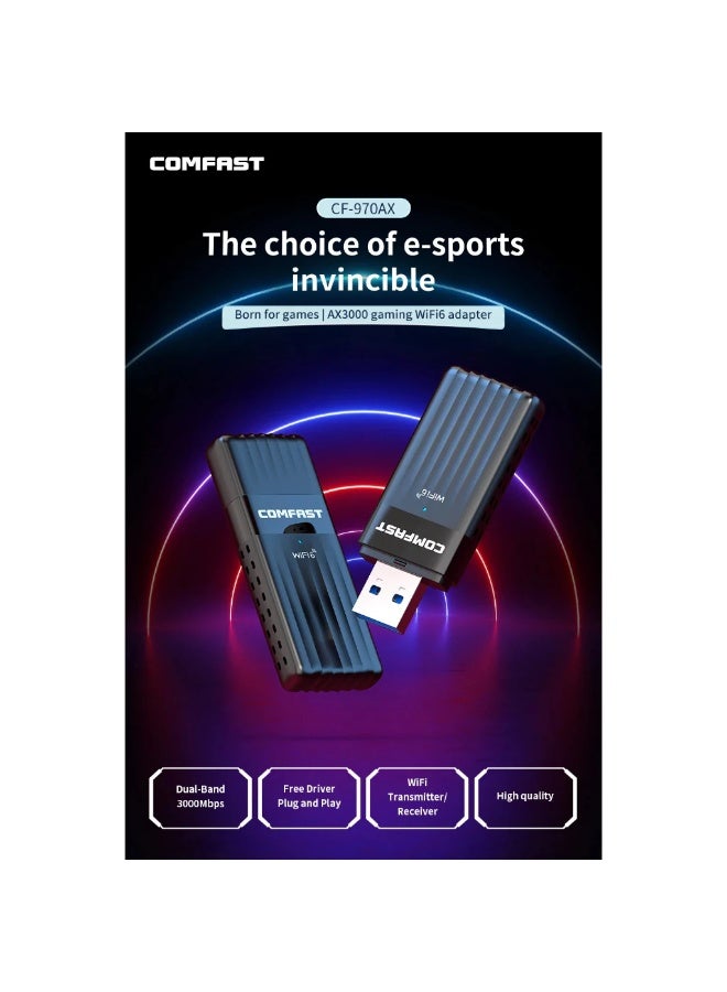 Comfast AX3000 WiFi 6 Wireless Adapter High Speed USB3.0 Network Card 3000Mbps Support OFDMA WPA3 For Desktop Laptop Win10/11 CF-970AX - Image 2